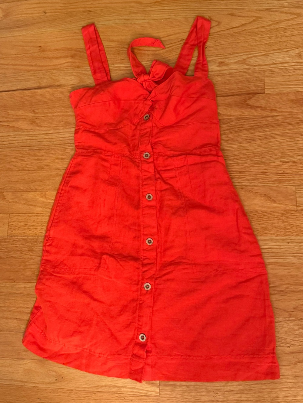 Red linen dress by Maeve